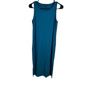 Eileen Fisher Teal Blue Sleeveless Jersey Knit Midi Column Dress XXS